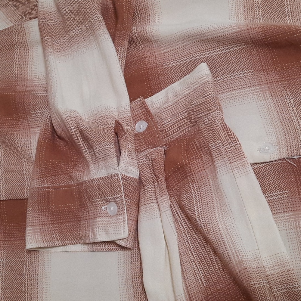 Magaschoni Medium Beige Rust Plaid Button Down Longsleeve Lightweight Sh… - Picture 4 of 5